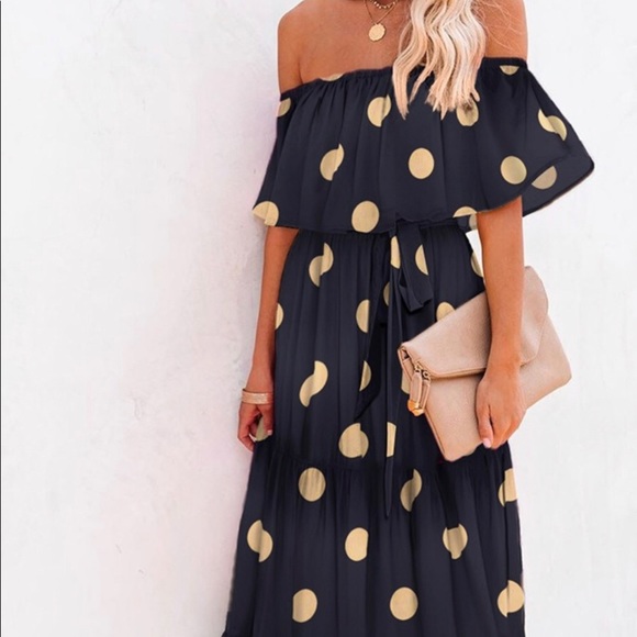 Dresses & Skirts - Black and Tan polka dot maxi dress